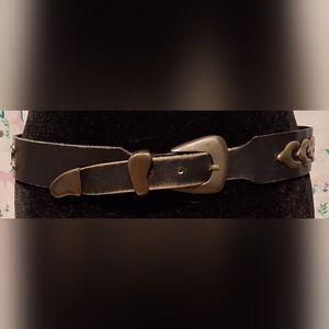 EUC Vintage Y2K Brighton Onyx Black Leather & Brass Stud Moto Goth Belt SZ M